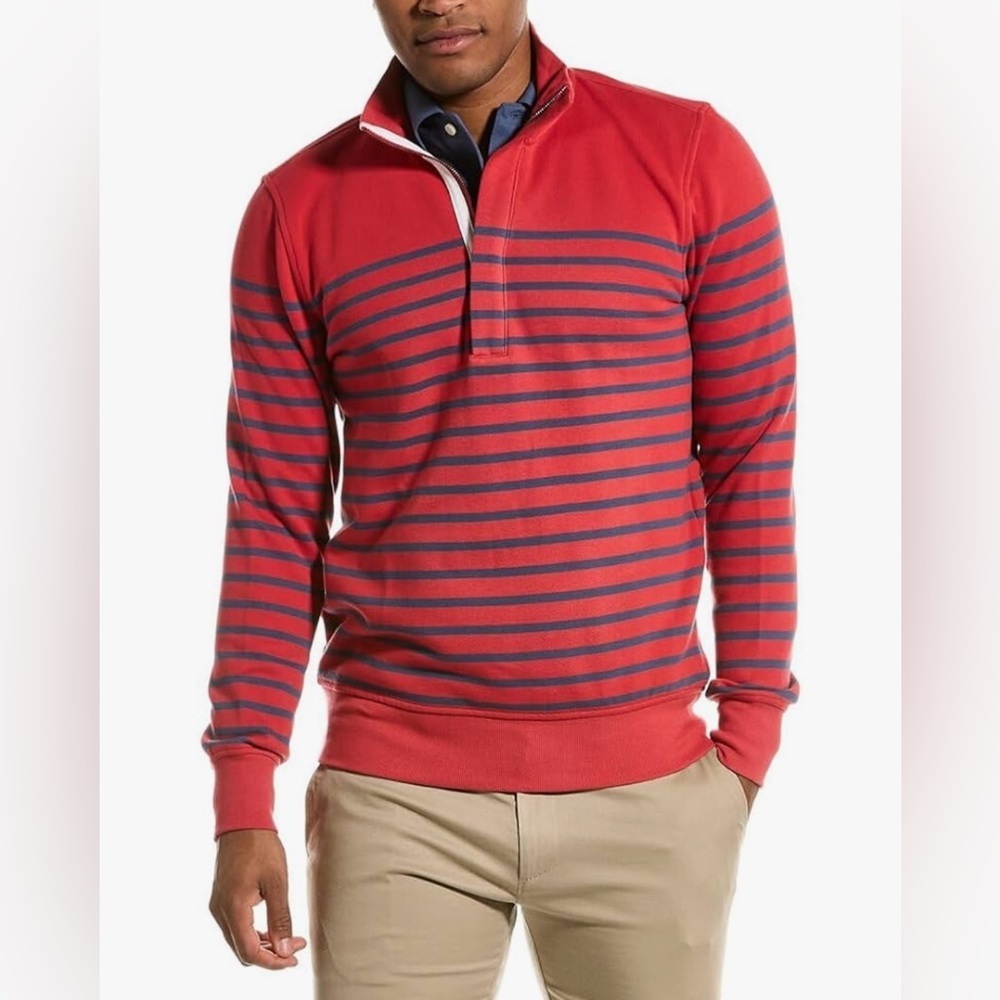 Brooks Brothers Red & Navy Mariner Striped Zip Pullover Small